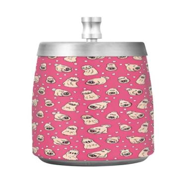 Imagem de Qilmy Cinzeiro de aço inoxidável para cães Pug com tampa - Cinzeiro de cigarro à prova de vento sem cheiro sem fumaça para casa, escritório, carro, pátio, varanda (uso interno e externo)