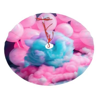 Imagem de Saia de árvore de Natal rosa com estampa de algodão doce para festas de Ação de Graças no outono, decorações acolchoadas 122 91 cm, 76 cm