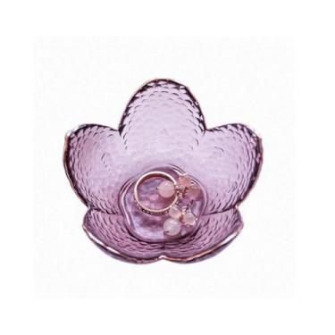 Imagem de GISK Bandeja de joias com anel de flores, travessa de vidro (roxo A)