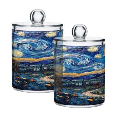 Imagem de Qilmy Suporte Qtip Starry Night pacote com 2, frascos de boticário de 400 ml, vasilha organizadora de banheiro para cotonetes, bolas de algodão, almofadas de maquiagem, fio dental, sais de banho