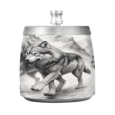 Imagem de JUZIHAI Cinzeiro de lobo com tampa, cinzeiro de aço inoxidável inodoro à prova de vento cinzeiro sem fumaça para escritório em casa, pátio, varanda, cigarro