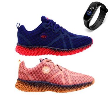 Imagem de Combo 2 Tênis Casual Caminhada Academia Cadarço Conforto + Relógio Esp