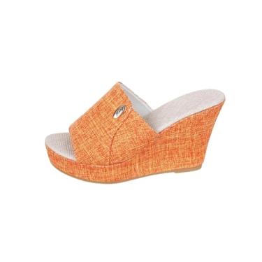 Imagem de Sandália feminina moderna casual peep toe plataforma sola grossa praia conforto primavera verão, Laranja, 36