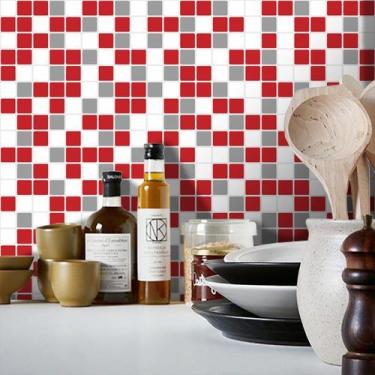 Imagem de Adesivo Destacável Pastilha para Cozinha Mix Vermelho e Cinza - TaCola