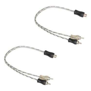 Imagem de Kit 2 unidade Cabo RCA Y 2M/1F Ouro Blindado Preto Injetado Plug Metal