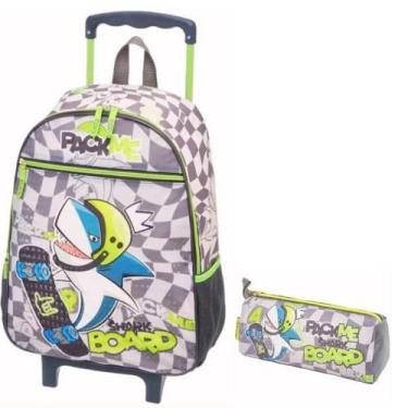 Imagem de Kit Mochila Escolar Tubarão Shark Rodinhas Tam G Com Estojo - Pacific