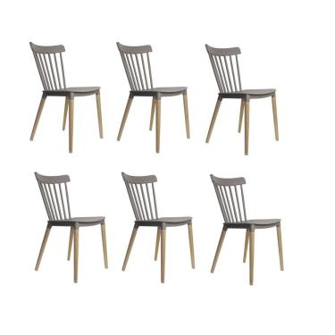 Imagem de Kit 6 Cadeiras Encosto Vazado Janaina Rivatti Móveis Cinza Escuro