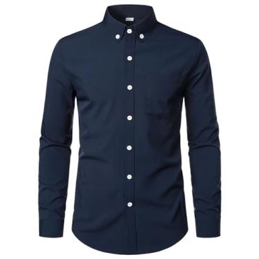 Imagem de Camisetas masculinas de manga comprida para outono verão gola alta xadrez camisetas masculinas 2024 na moda, A-95 azul-marinho, M