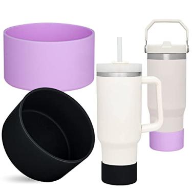Imagem de QIANHAI Botas de silicone para copo Stanley Quencher Adventure 1,13 l com alça e Stanley IceFlow 850 g, 590 ml, manga inferior de garrafa protetora, acessórios antiderrapantes para garrafa de água esportiva (1 preto + 1 roxo)
