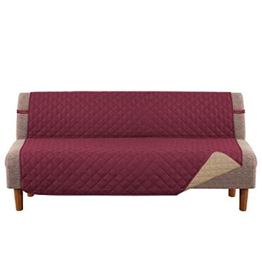 Imagem de MeilleMaison Futon Capas para sofá reversível, acolchoadas, sem braços, protetor de móveis resistente à água com tiras elásticas para animais de estimação/crianças/cães (Futon, vinho/bronzeado)
