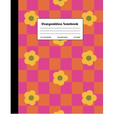 Imagem de Caderno de composição quadriculado para casa e escola; para meninos, meninas e estudantes universitários; 110 páginas; pautado na faculdade; pautado médio; rosa e laranja com... Tamanho 7,5 x 9,25