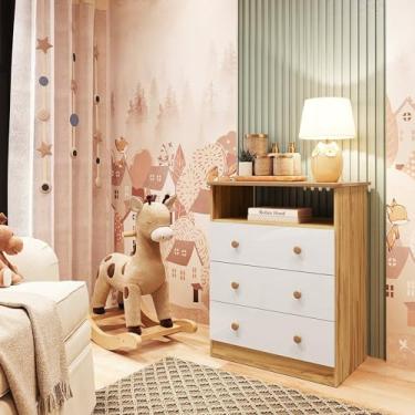 Imagem de Cômoda Infantil 3 Gavetas 100% Mdf Smim New Branco Brilho/Amêndoa