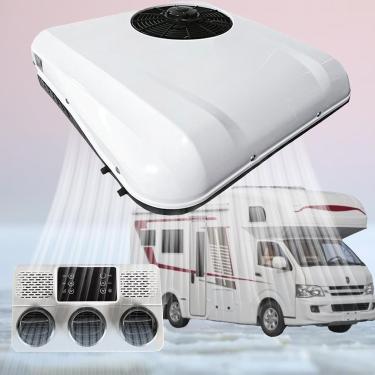 Imagem de Ar condicionado universal para teto de trailer de caminhão elétrico 12v/24v, ar condicionado de estacionamento com inversor DC para resfriamento de caminhão, operação de 8 horas, resfriament