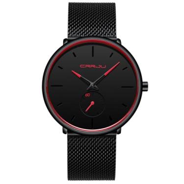 Imagem de FIZILI Relógios masculinos ultrafinos minimalistas à prova d'água – Relógio de pulso moderno masculino unissex com pulseira de malha de aço inoxidável, Vermelho profundo, Estilo minimalista moderno