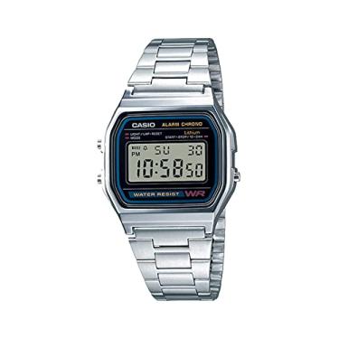 Imagem de Casio Relógio digital masculino A158WA-1DF de aço inoxidável, Prata, Case size (L× W× H), Clássico, retrô