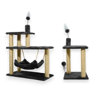 Imagem de Plataforma 3 Andares e Arranhador 2 Bases Para Gatos Rede Brinquedos -