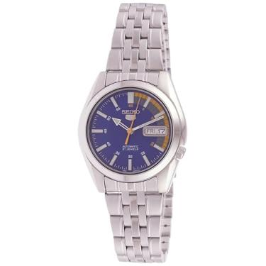 Imagem de Seiko Relógio masculino de aço inoxidável prata com mostrador azul automático SNK371K1,...