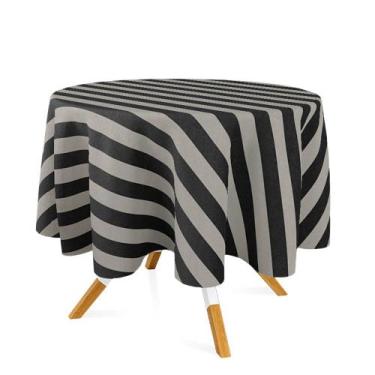 Imagem de Toalha de Mesa Redonda em Tecido Jacquard Preto e Cru Listrado Tradici