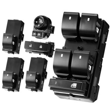 Imagem de Interruptor de janela elétrica do lado do motorista/passageiro + fechadura da porta + interruptor de controle de espelho para Chevy Silverado GMC Sierra 2007-2013 1500 2500 3500 kits de botões 6 peças