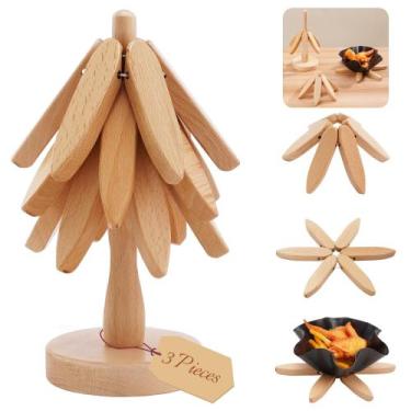 Imagem de Conjunto de Trivets de Madeira FONYICK em Formato de Árvore de Natal -
