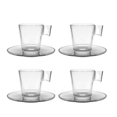 Imagem de Jogo 4 Xícaras De Café De Vidro Com Pires Transparente Em Casa Tem 80ml