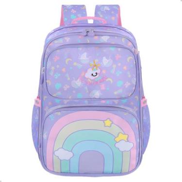 Imagem de Mochila Feminina Escolar Grande Bolsa Moda Meninas Colorida Arco-iris 