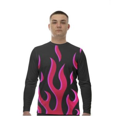 Imagem de Camiseta Manga Longa Camisa Fogo Fire Chamas Rosa 80 - SMOKE, M