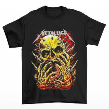 Imagem de Camiseta Premium em Algodão Banda de Rock Metallica Caveira Pregos Uni