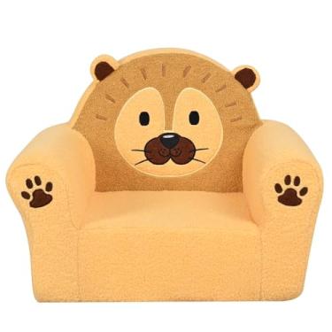 Imagem de AFBKSS&BB Sofá infantil com motivos de animais bordados, sofá de espuma infantil ultramacio, mini cadeira de criança única para meninos e meninas (amarelo)
