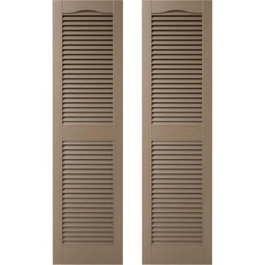 Imagem de Builders Edge BEL1140039385 Mullion central superior de catedral feito sob medida, persiana aberta, inclui pontas de instalação correspondentes (por par) venezianas de vinil, 35,5 cm L x 99 cm A,