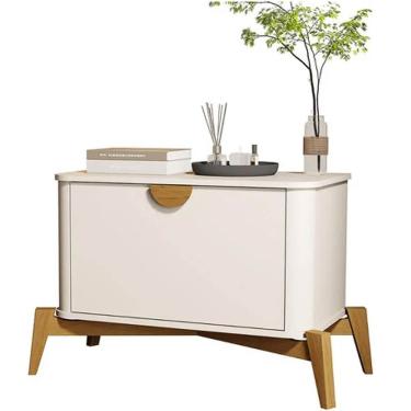 Imagem de Mesa de Cabeceira Buriti com 1 Porta e Pés de Madeira Maciça JB Bechara Cor Off White