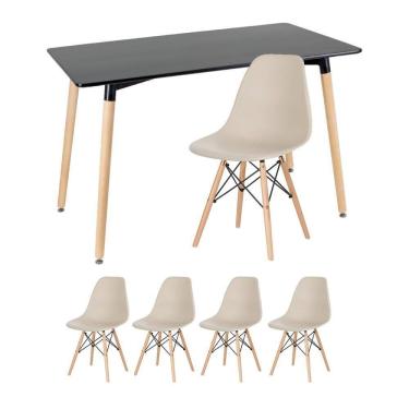Imagem de Kit - Mesa Retangular Eames 60 X 120 Cm + 4 Cadeiras Dsw Mesa Preto Com Cadeiras Nude Mesa Preto Com Cadeiras Nude