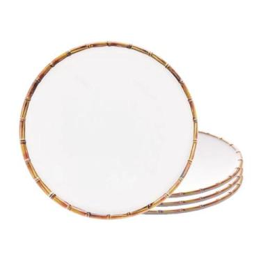 Imagem de Jogo 4 Prato Sobremesa Borda de Bambu Melamina Branco 22cm Wolff