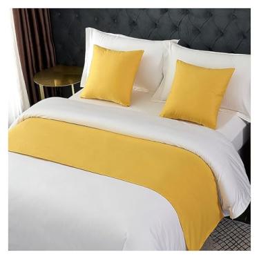 Imagem de Cachecol de corredor de cama de hotel de cor sólida decoração de cama de linho de algodão toalha moderna para cama protetor de cama sem desbotamento - amarelo ||solteiro/solteiro 19,7 x 70,8