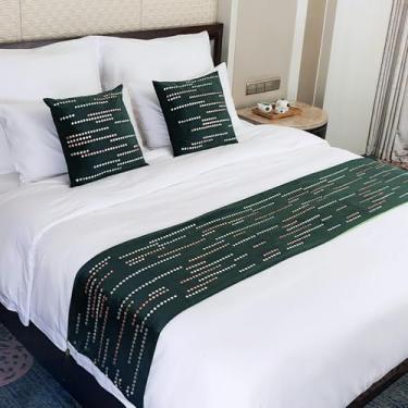 Imagem de Cachecol de corredor de cama de hotel com strass de veludo holandês com borlas cobertor de cama decorativo sem desbotamento protetor de colcha para cama de solteiro queen king size - verde||45 * 240