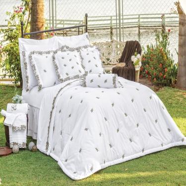 Imagem de Kit Enxoval Queen Bordado 200 Fios Mondrean Branco 5pçs