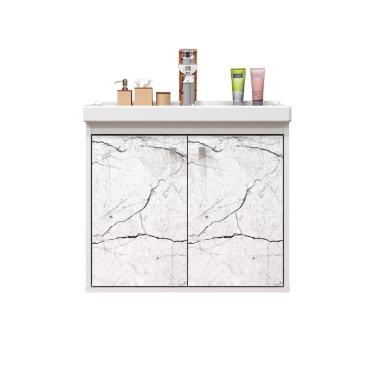 Imagem de Gabinete Para Banheiro Aster 51cm Com Cuba Cerocha Branco/ Marmorizado Branco