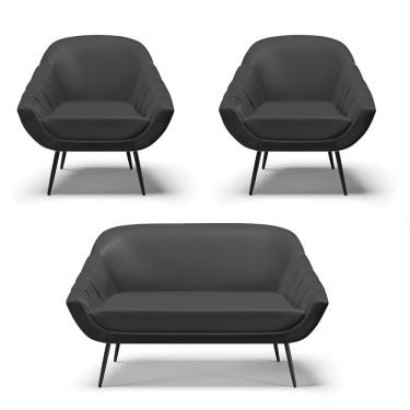 Imagem de Kit 01 Namoradeira 02 Lugares E 02 Poltronas Giovana Corino Pés Palito De Ferro Preto