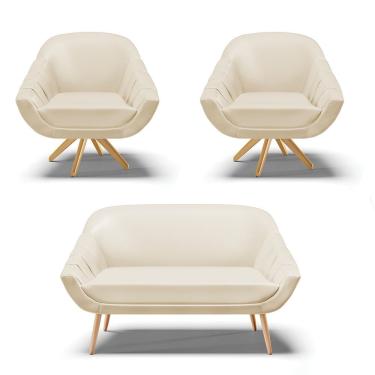Imagem de Kit 01 Namoradeira 02 Lugares E 02 Poltronas Giratória Giovana Corino Bege