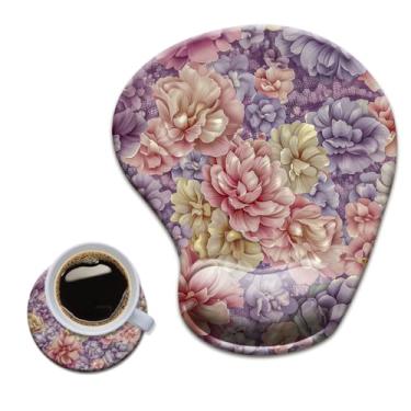 Imagem de HOPONY Mouse pad de gel para descanso de pulso - mousepad ergonômico para escritório com suporte de pulso - antiderrapante, acessórios de mesa de design para decoração de casa e jogos, roxo floral