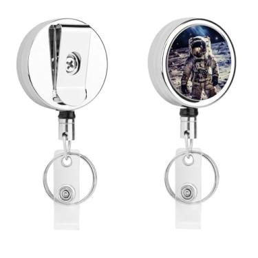 Imagem de Clipe de crachá de metal retrátil de aço inoxidável com aderência de PVC – durável, ajustável, porta-cartão de identificação de astronauta dos EUA para escritório, trabalho (design compacto e seguro)