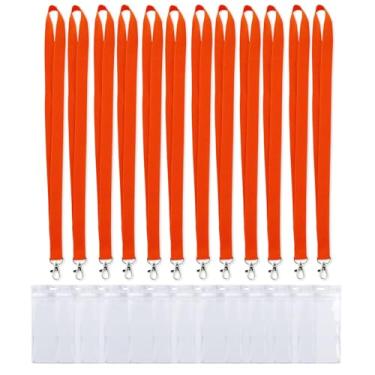 Imagem de CANWELUX Pacote com 12 cordões laranja com suporte para identidade – Alça de pescoço durável para crachás de trabalho, identificação escolar, cartões de cruzeiro, escritório e eventos (laranja, 12