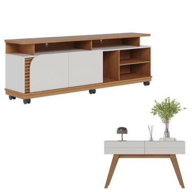 Imagem de Rack Bancada Jurerê 1.8 Freijó Off White Matte com Aparador Noronha Off White Matte - Colibri