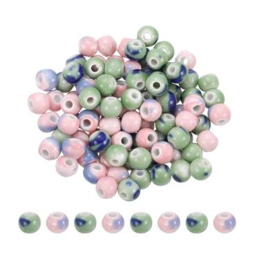 Imagem de PATIKIL 100 contas de porcelana, contas soltas redondas de cerâmica de 8 mm, espaçador feito à mão, para pulseira, colar, brinco, joias, artesanato, azul, verde, azul e rosa