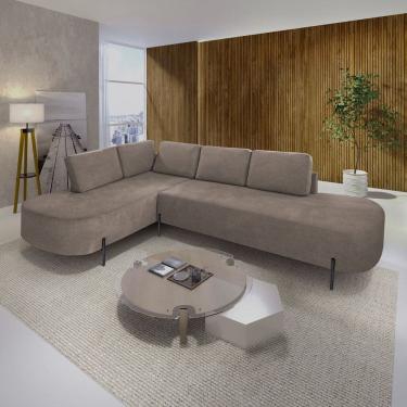 Imagem de Sofá de Canto Orgânico 4 Lugares 265cm Base de Ferro Chaise Esquerda Luna Bege Escuro