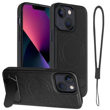 Imagem de Moment Dextrad Capa de couro magnética para iPhone 14, capa de telefone para iPhone 13, suporte embutido, compatível com MagSafe, alça de silicone, proteção interna de TPU, capa fina à prova de choque