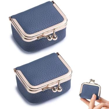 Imagem de DOMELIFE Estojo de joias de viagem genuíno – Caixa de joias vintage Kiss Lock para mulheres, mini porta-moedas portátil, presente com fecho de latão antigo para colar de anéis e brincos (2, AZUL)