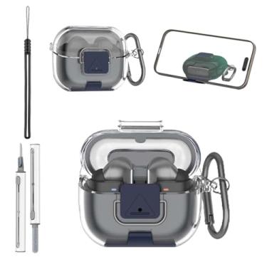Imagem de Capa para Samsung Galaxy Buds3 FE/Buds3 Pro/Buds 3 com trava segura e suporte de telefone, capa protetora de TPU com chaveiro, cordão e kit de limpeza, antiamarelamento, transparente