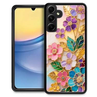 Imagem de CARLOCA Capa compatível com Samsung Galaxy A15 para meninas à prova de choque antiarranhões capa traseira rígida de policarbonato estética padrão de moda mármore arco-íris colorido ouro vidro flores