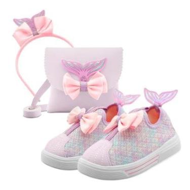 Imagem de Kit Tênis Esportivo Menina Sereia Infantil Com Bolsa Gatatuya Tamanho:22/23;Gênero:Menina;Cor:-Feminino